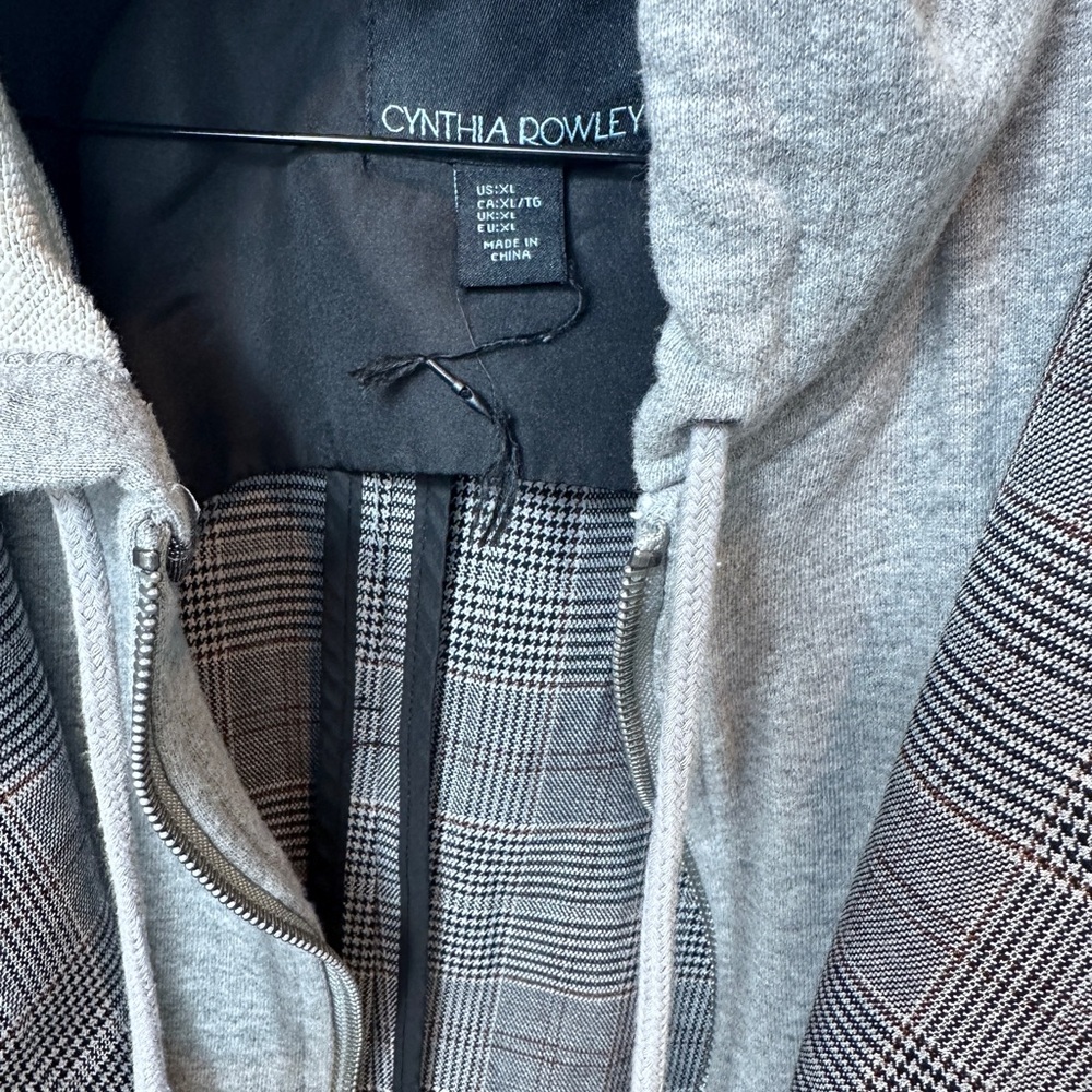 Cynthia Rowley Grey Plaid Blazer Jacket Hoodie Insert Layered Look XL - Picture 8 of 11